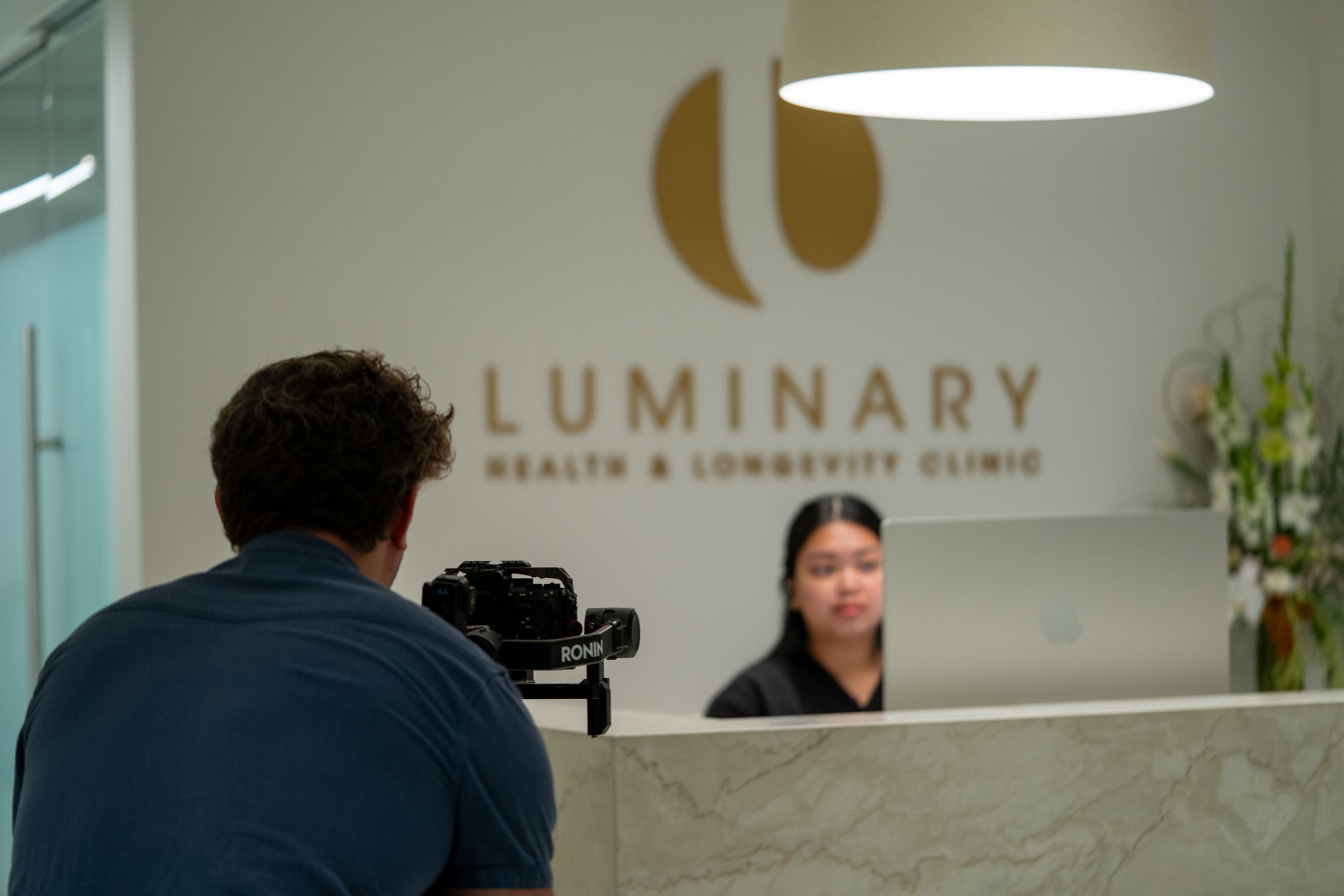 Behind the scenes filming a medical research interview