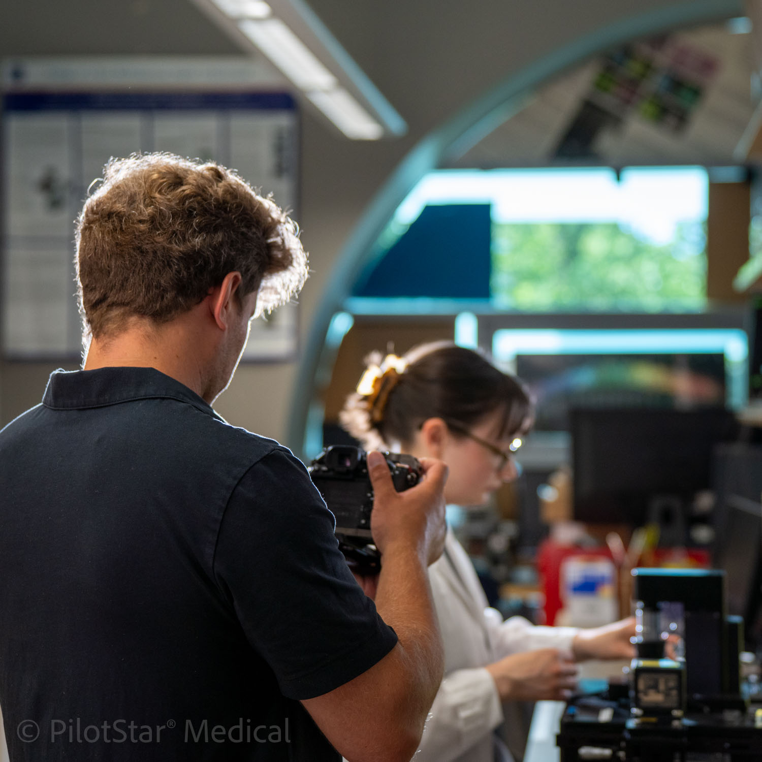 Filming medical research in a laboratory