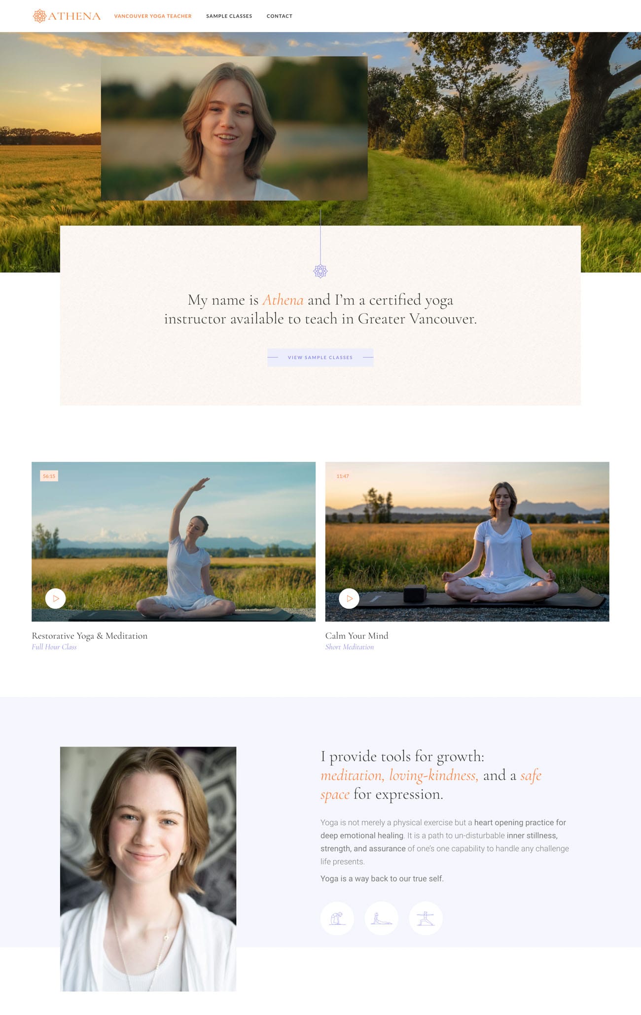Athena Yoga Brand website, screen 1