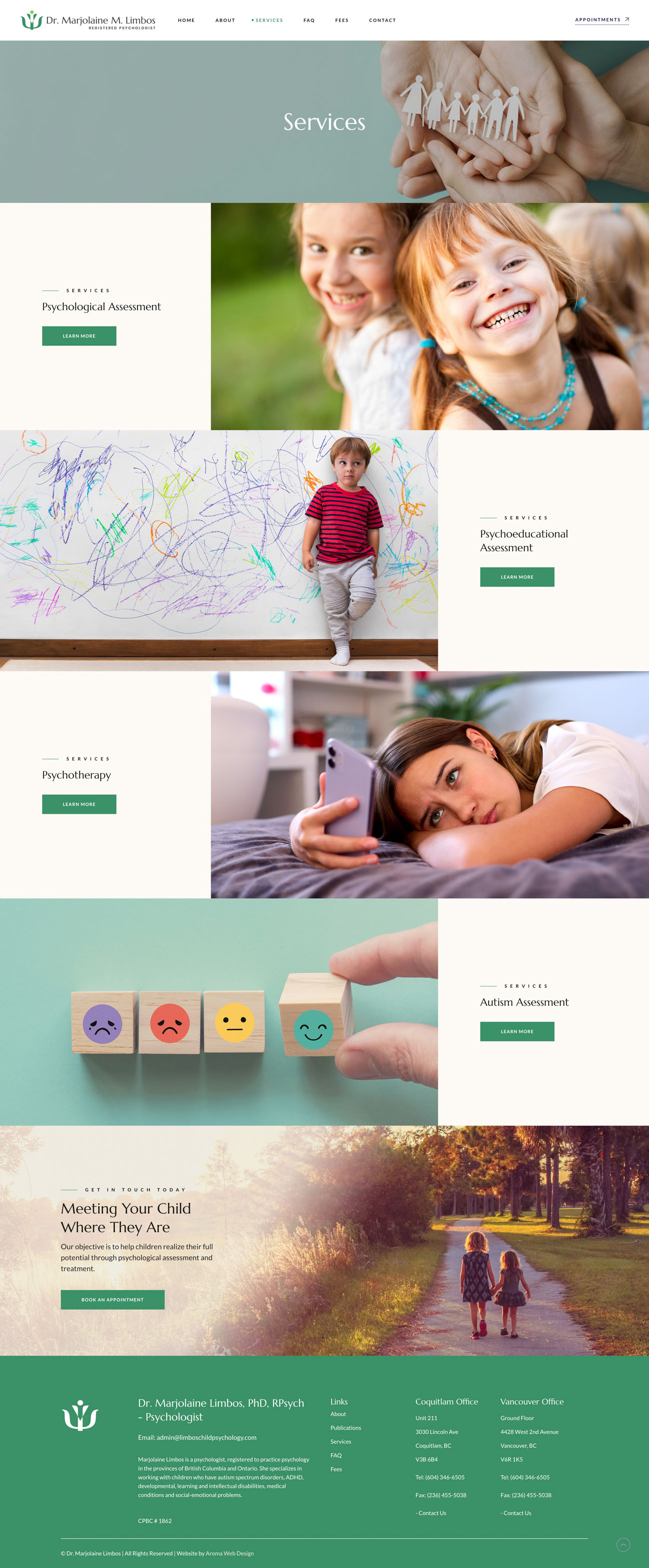 Dr Limbos Child Psychologist website, screen 4