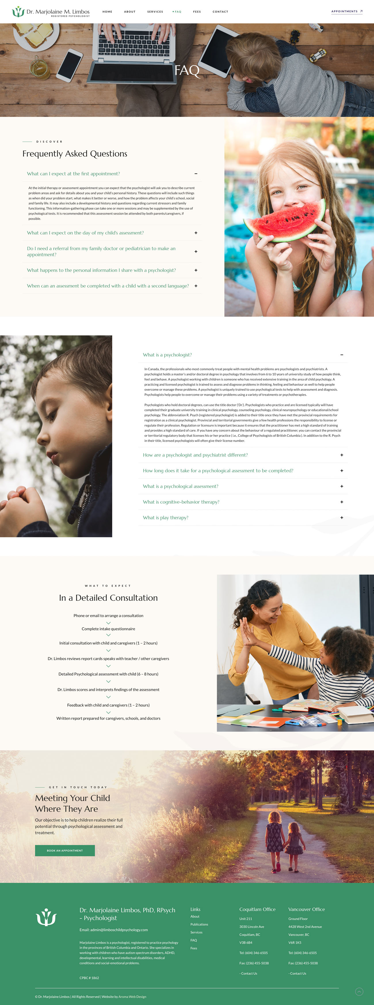 Dr Limbos Child Psychologist website, screen 2