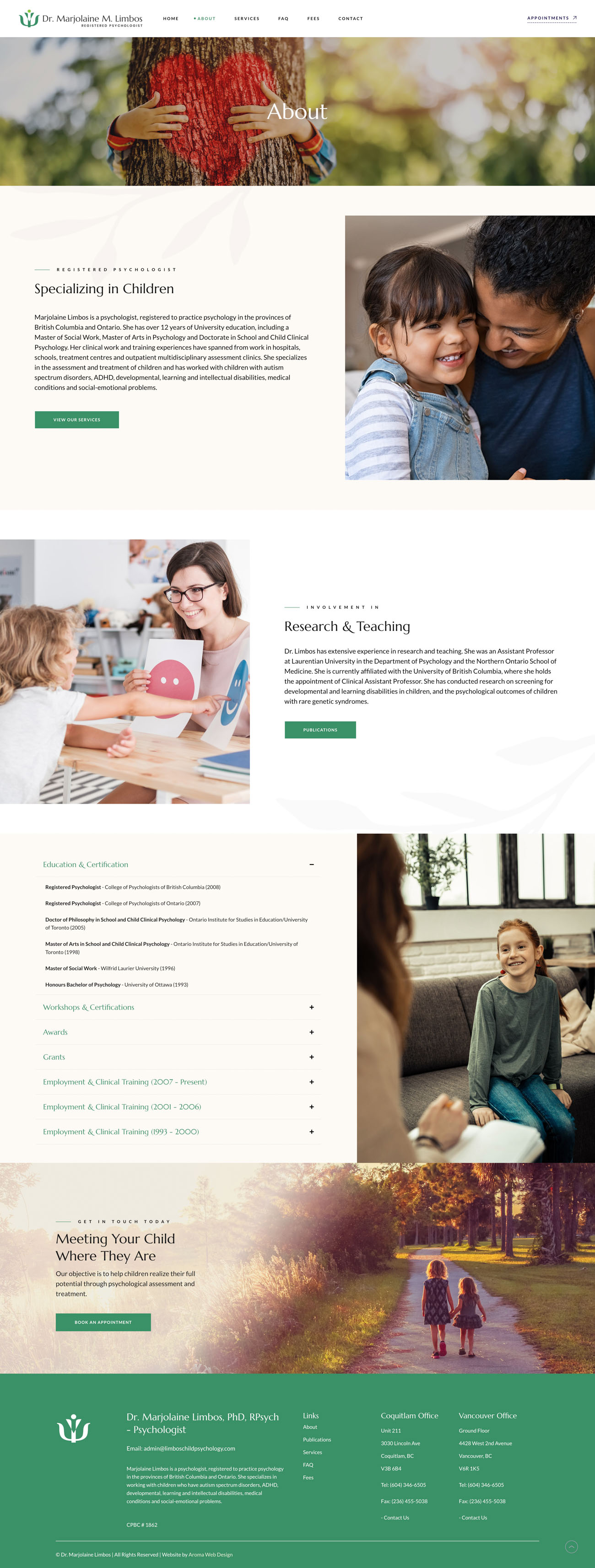 Dr Limbos Child Psychologist website, screen 3