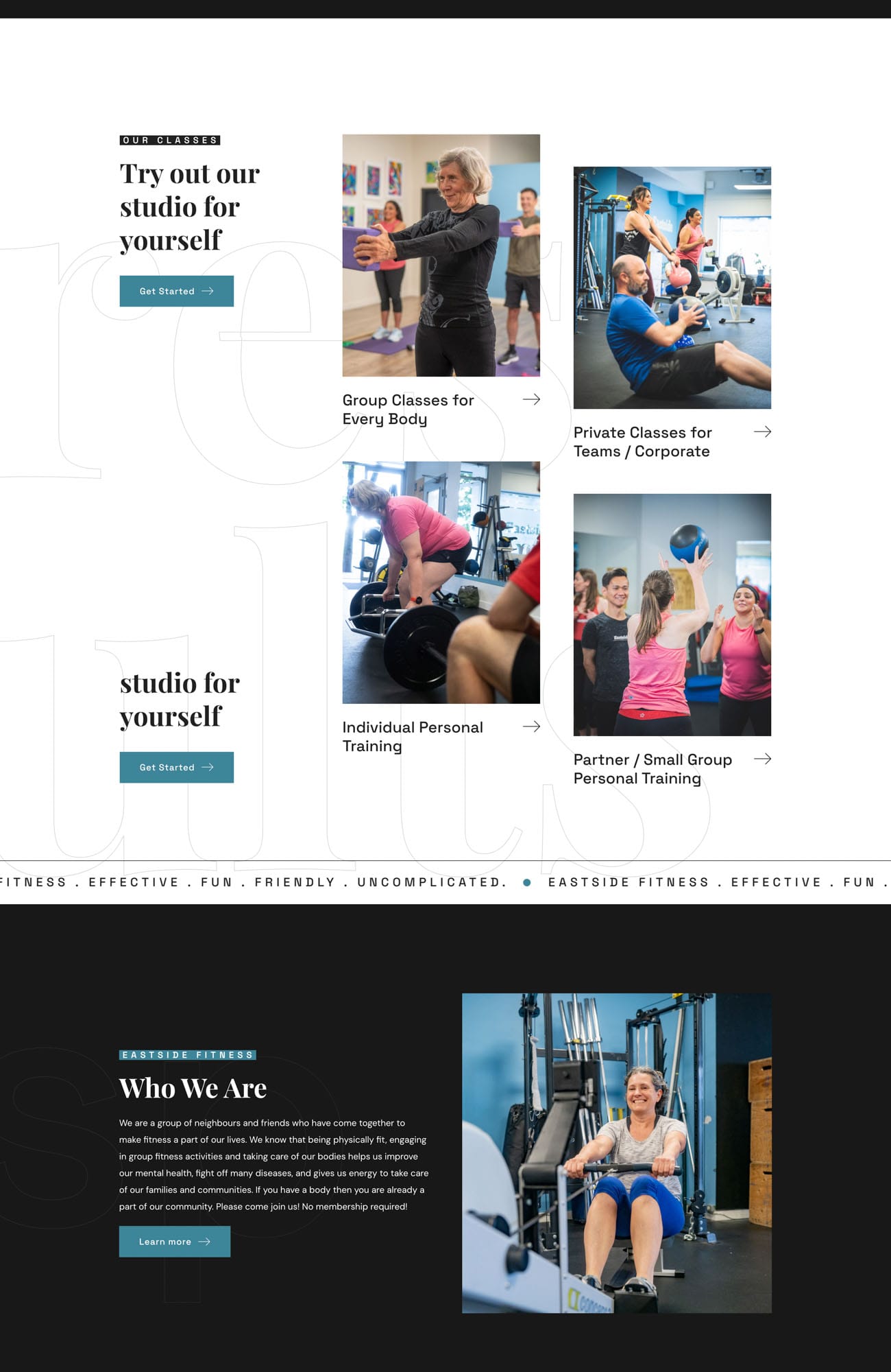 Eastside Fitness website, screen 3