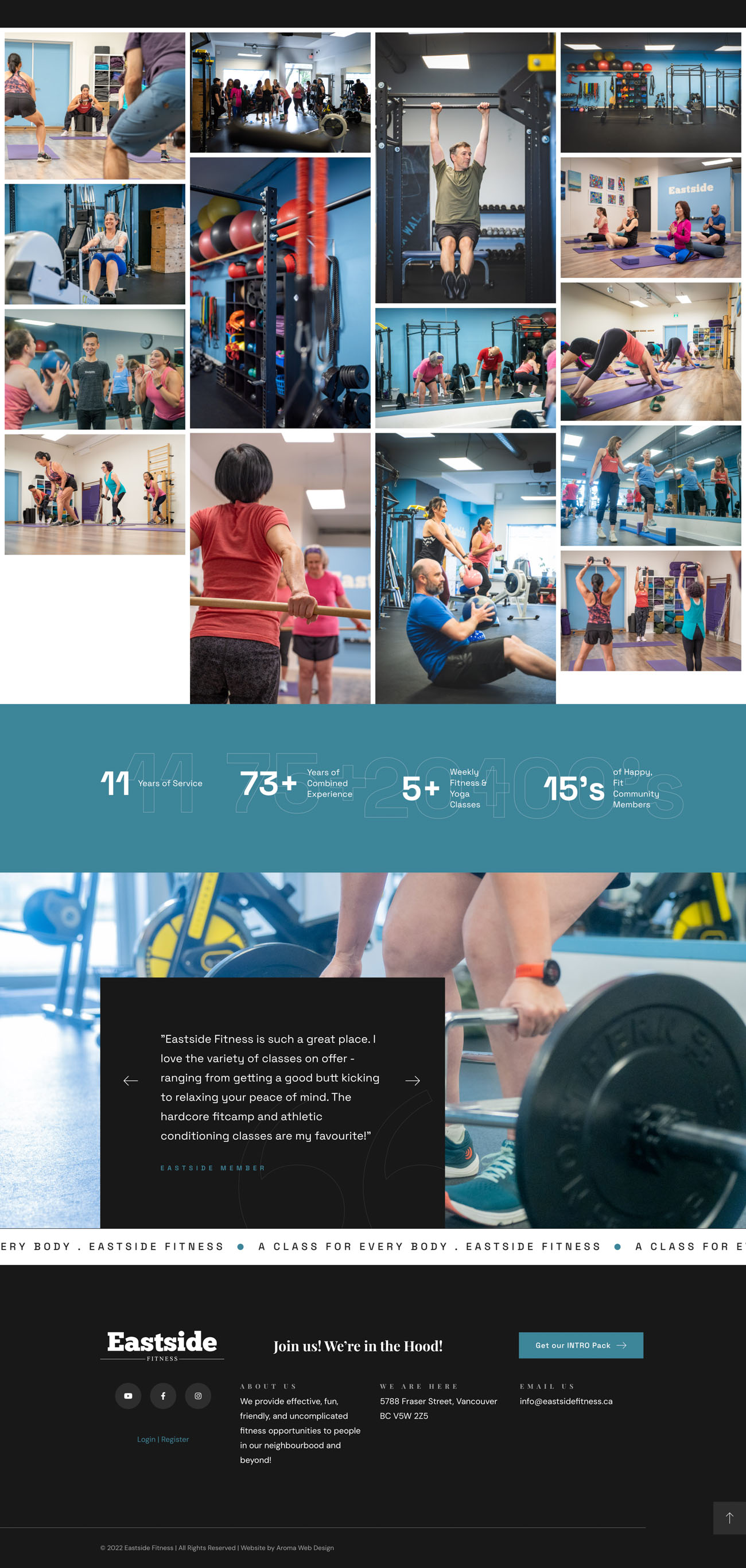 Eastside Fitness website, screen 2