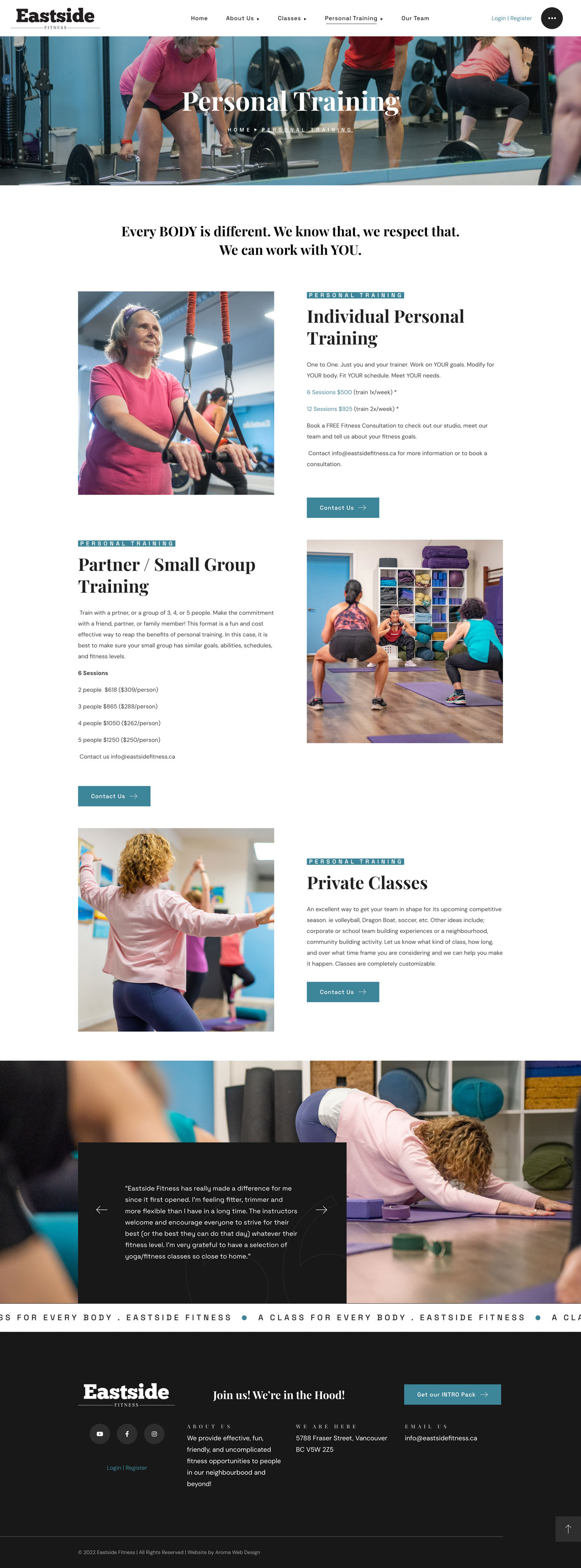 Eastside Fitness website, screen 4