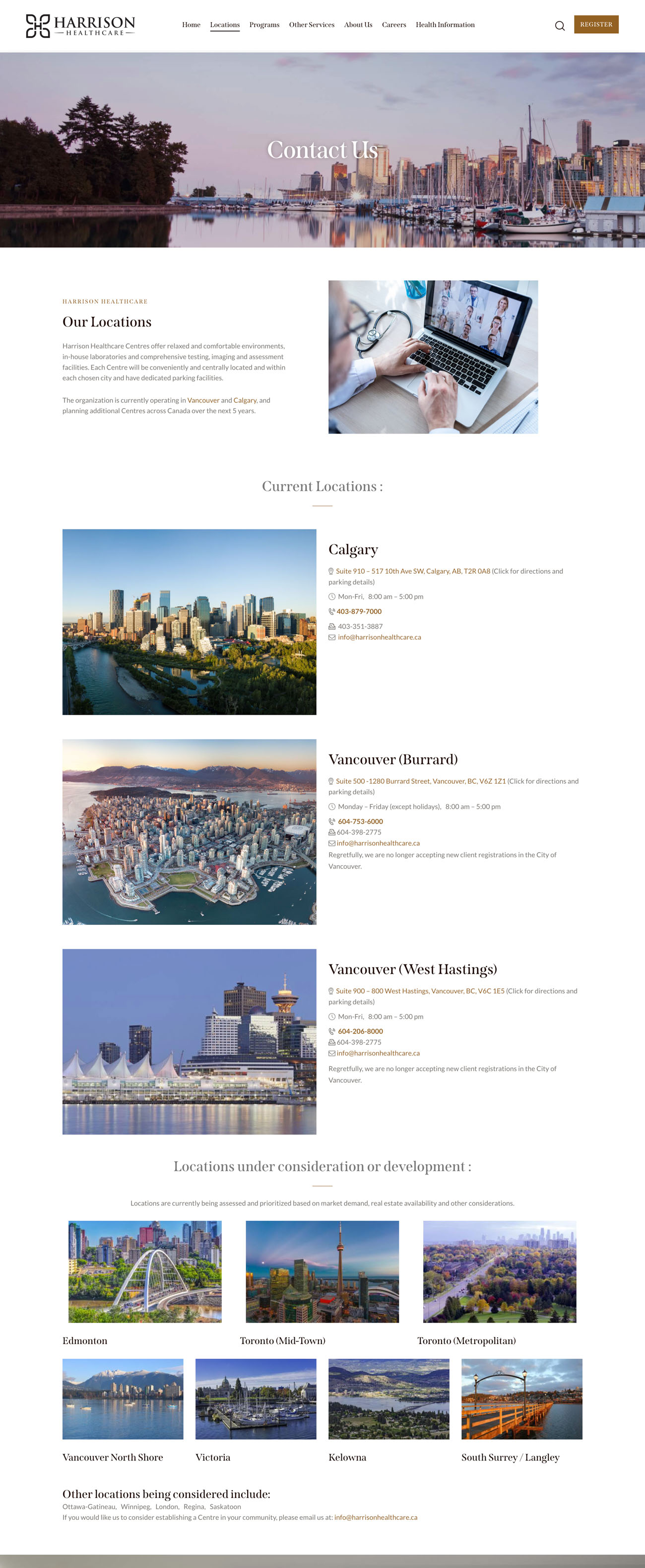 Harrison Healthcare website — screen 1