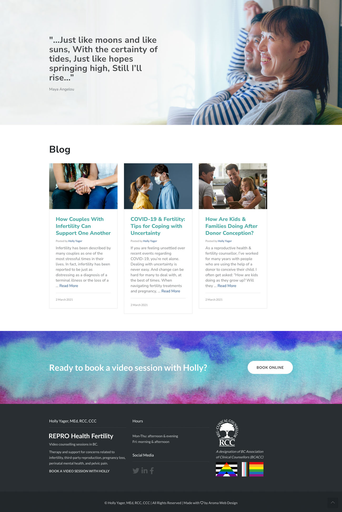 Holly Yager Fertility Counsellor website, screen 4