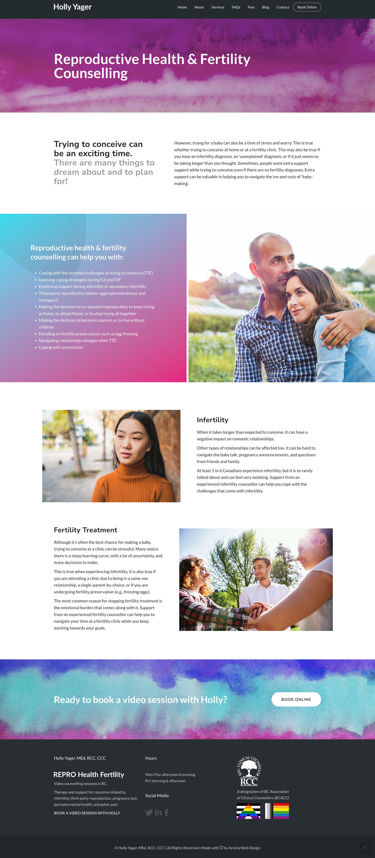 Holly Yager Fertility Counsellor website, screen 2