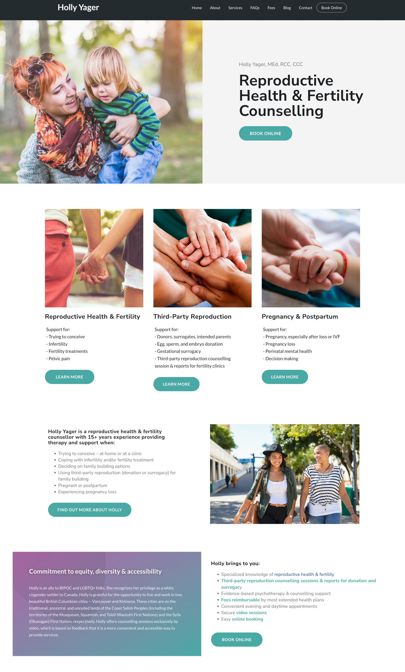 Holly Yager Fertility Counsellor website, screen 1