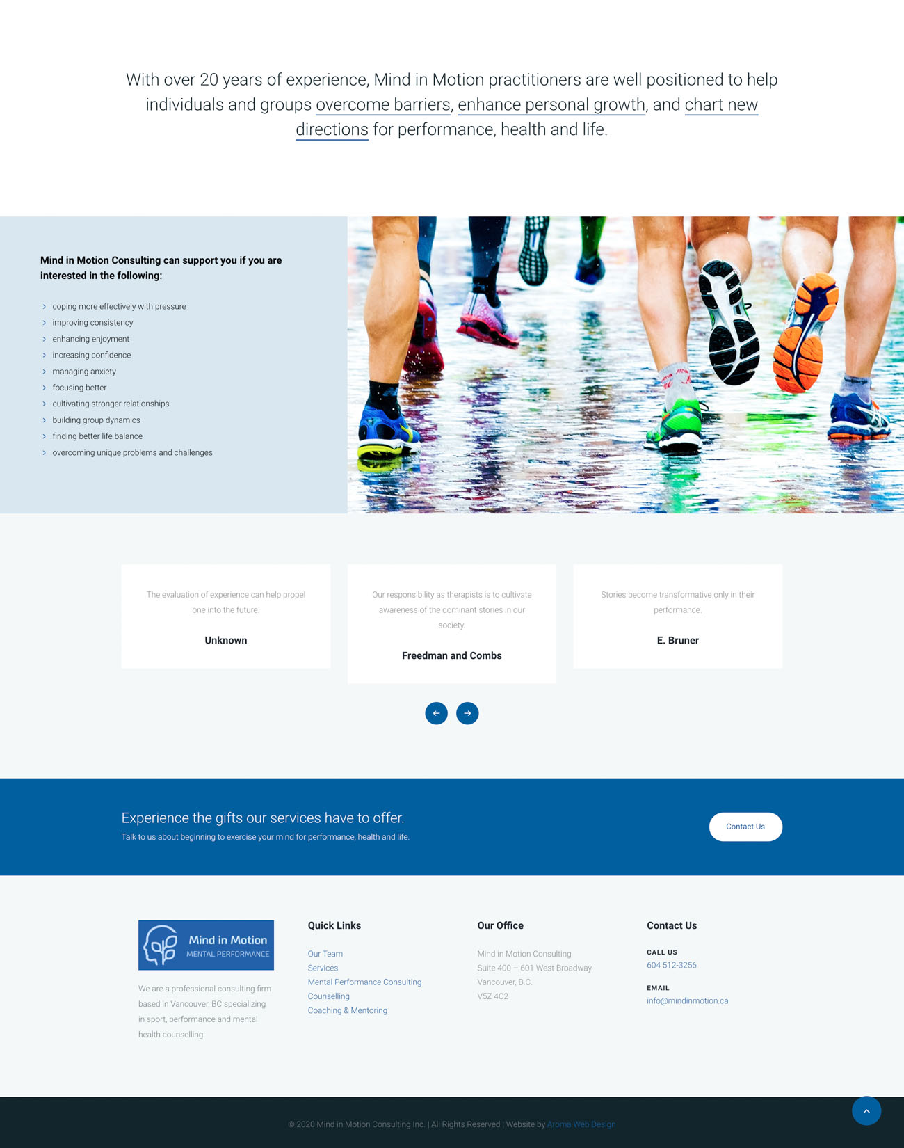 Mind in Motion Coaching website, screen 3