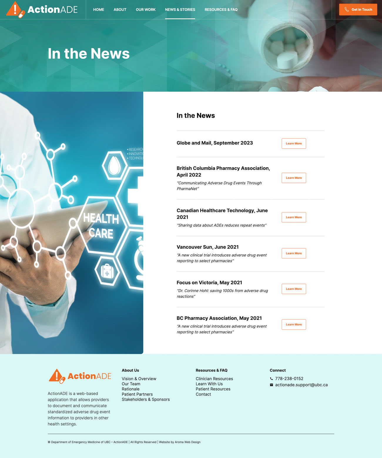 UBC Medical Research / ActionADE website, screen 3