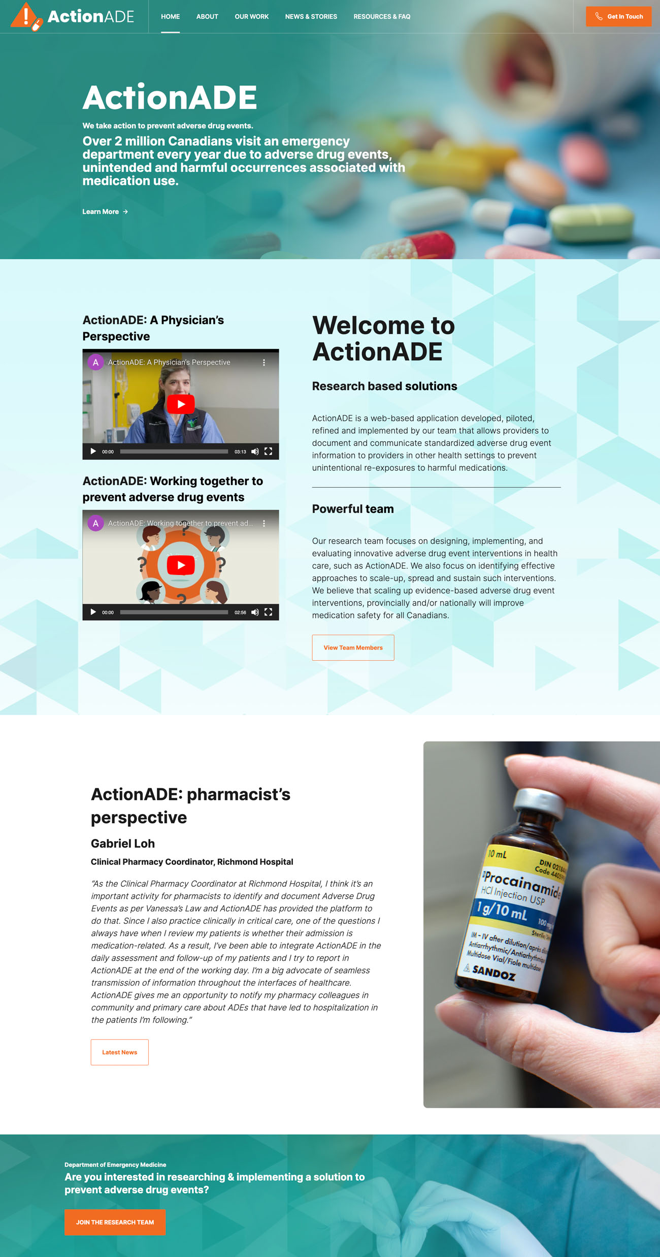 UBC Medical Research / ActionADE website, screen 1